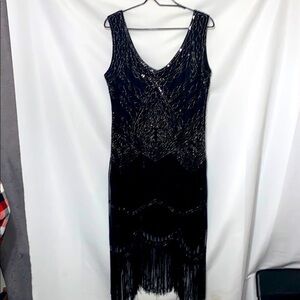 FunDaisy size XL‎ Black FULL Sequin Sheath Midi Flapper Dress LINED SIDE ZIPPER